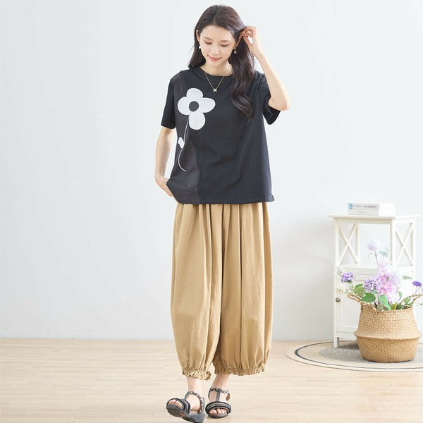 【M〜L】フラワーモチーフ切替Tシャツ(N12-542)|大人の可愛さ×ゆったり着心地