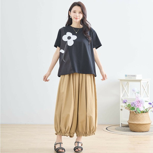 【M〜L】フラワーモチーフ切替Tシャツ(N12-542)|大人の可愛さ×ゆったり着心地