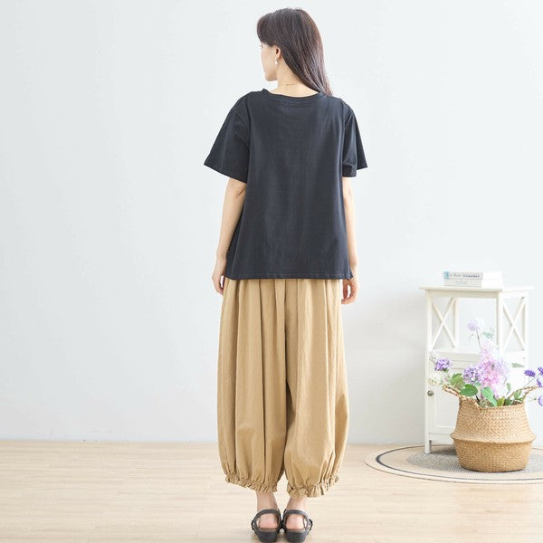 【M〜L】フラワーモチーフ切替Tシャツ(N12-542)|大人の可愛さ×ゆったり着心地