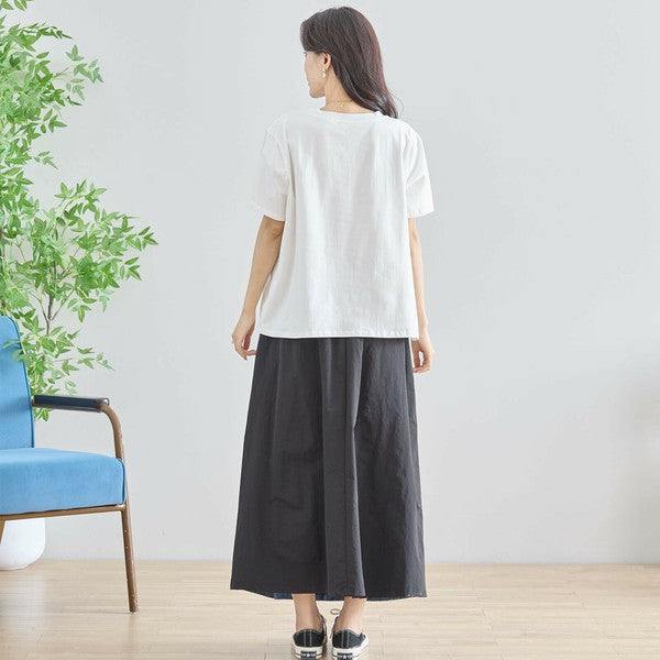 【M〜L】フラワーモチーフ切替Tシャツ(N12-542)|大人の可愛さ×ゆったり着心地