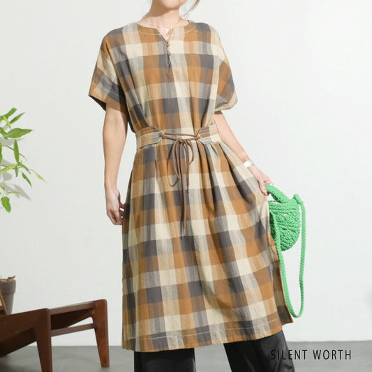 【M】綿100%・紐ベルト付カフタンワンピース|体型カバー・夏・リゾート・Z-113