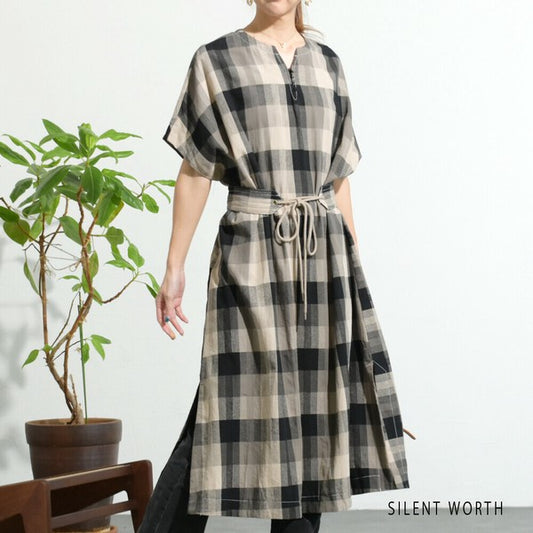 【M】綿100%・紐ベルト付カフタンワンピース|体型カバー・夏・リゾート・Z-113