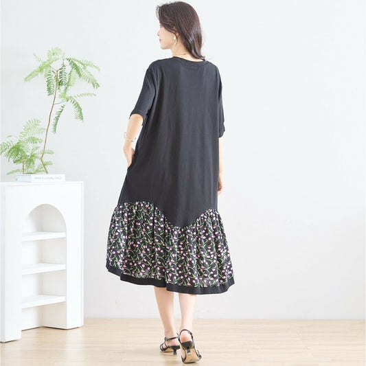 【M〜L】裏地なしでらくちん着心地♡裾フレア小花柄ワンピース(N82-277)