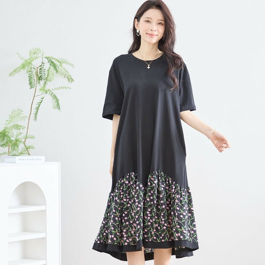 【M〜L】裏地なしでらくちん着心地♡裾フレア小花柄ワンピース(N82-277)