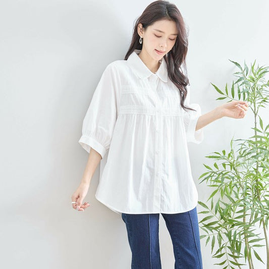 【M〜L】ふんわり袖コットンブラウス(N72-238)|甘すぎない大人フェミニン×綿100%ナチュラル素材