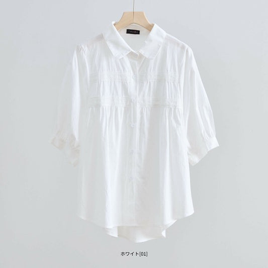 【M〜L】ふんわり袖コットンブラウス(N72-238)|甘すぎない大人フェミニン×綿100%ナチュラル素材