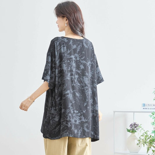 【L〜LL】リボン×英字柄プリントTシャツ|ビンテージ風ブラックで大人カジュアルに(N12-717)