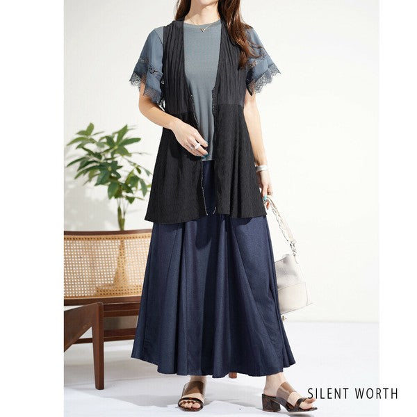 【Mサイズ】バイカラー異素材切替ジャカードジレ|軽やかAライン・夏秋レイヤード・C-3352