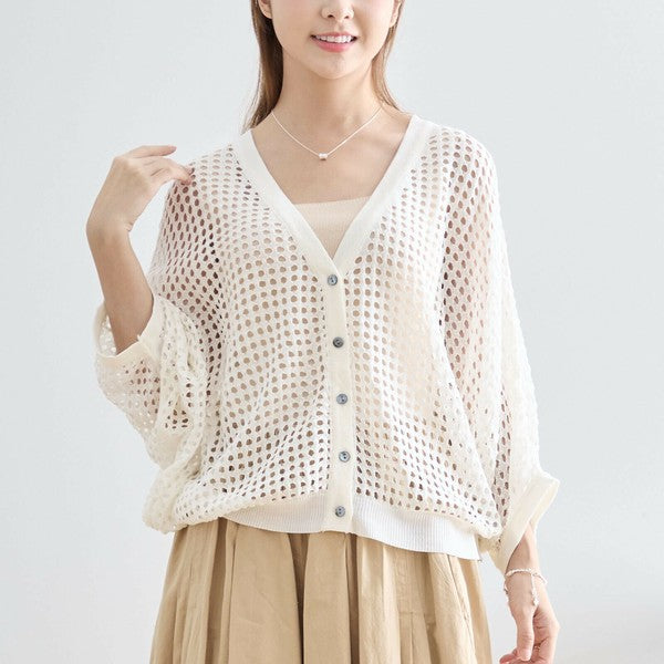 涼感メッシュ ドルマンカーディガン M〜L対応 軽やか透け感 羽織り N22-155