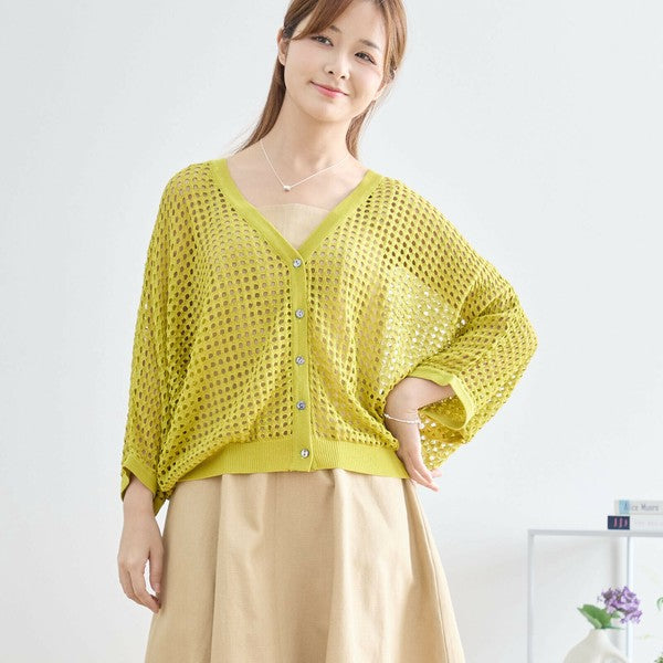 涼感メッシュ ドルマンカーディガン M〜L対応 軽やか透け感 羽織り N22-155