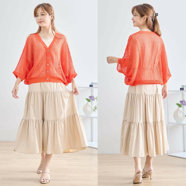 涼感メッシュ ドルマンカーディガン M〜L対応 軽やか透け感 羽織り N22-155