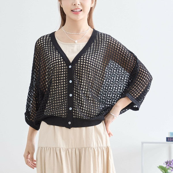 涼感メッシュ ドルマンカーディガン M〜L対応 軽やか透け感 羽織り N22-155