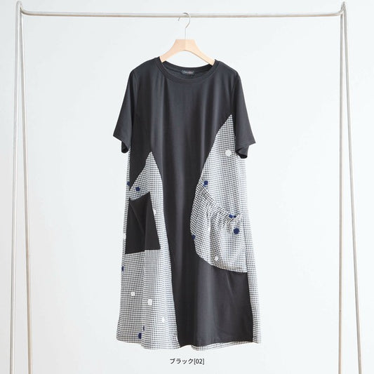 ギンガム×ドット異素材ワンピース N83-174 トルソー全体 ブラックベース