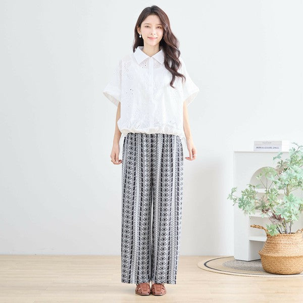 エスニック 花柄 プリント ワイドパンツ レーヨン素材 涼感 総ゴム 体型カバー 楽ちん M-L