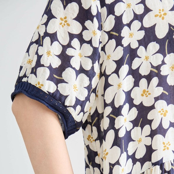 大花柄ワンピース 袖口拡大 柔らかな素材感とゆとりある袖がポイント