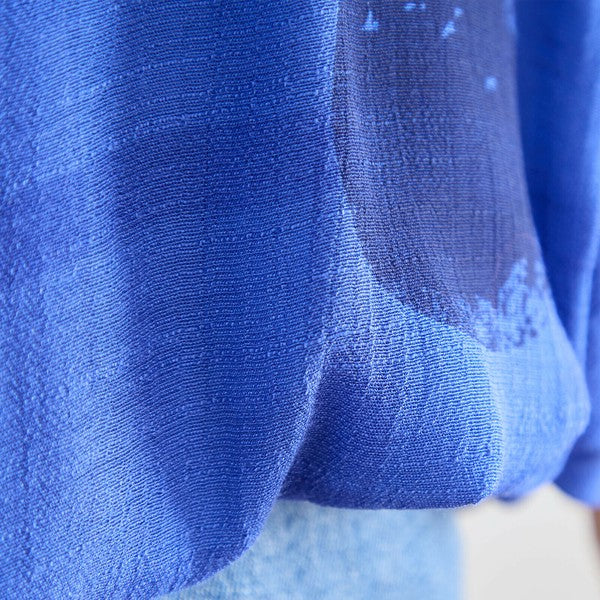 ドット柄ブラウスの生地拡大 光沢感と立体感がわかるアップディテール