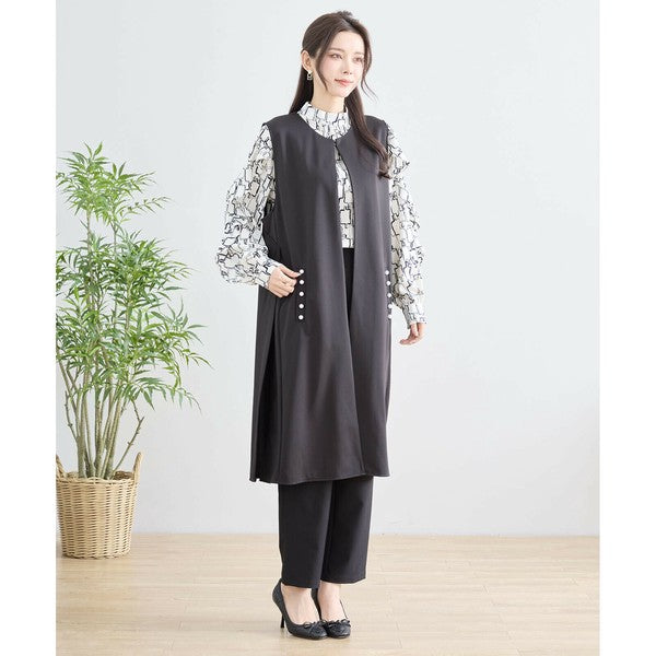 【L〜LL】TRUBE ポイントパールロングジレ 体型カバー/楽伸び N33-004
