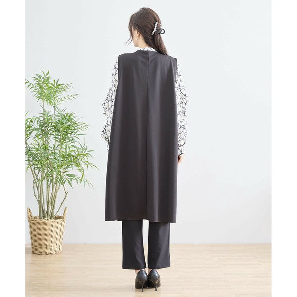 【L〜LL】TRUBE ポイントパールロングジレ 体型カバー/楽伸び N33-004