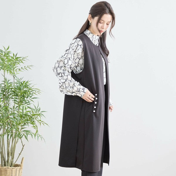 【L〜LL】TRUBE ポイントパールロングジレ 体型カバー/楽伸び N33-004
