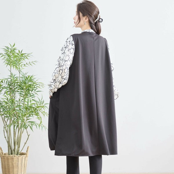 【L〜LL】TRUBE ポイントパールロングジレ 体型カバー/楽伸び N33-004