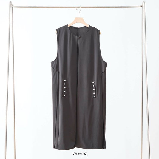 【L〜LL】TRUBE ポイントパールロングジレ 体型カバー/楽伸び N33-004