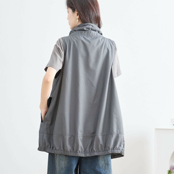 【M〜L】バルーンロングデザインベスト|ナイロン混・軽量アウター・体型カバー・TRUBE C03-203B