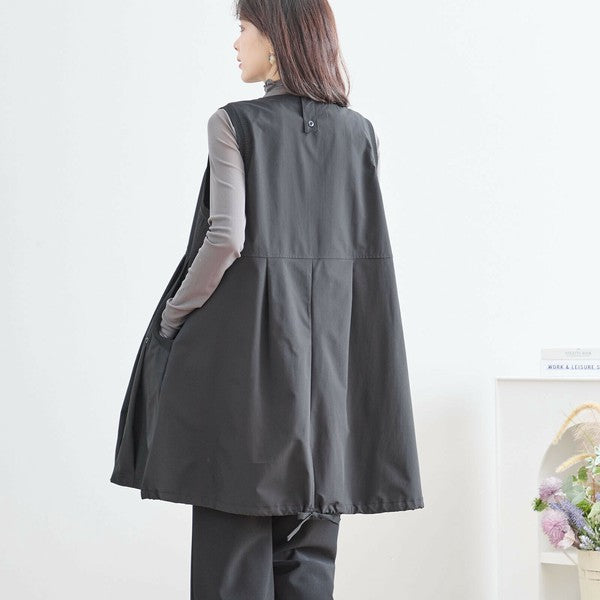 【M〜L】ポリエステル混ジップドロストロングベスト|Aライン シーズンレス 体型カバー N33-03