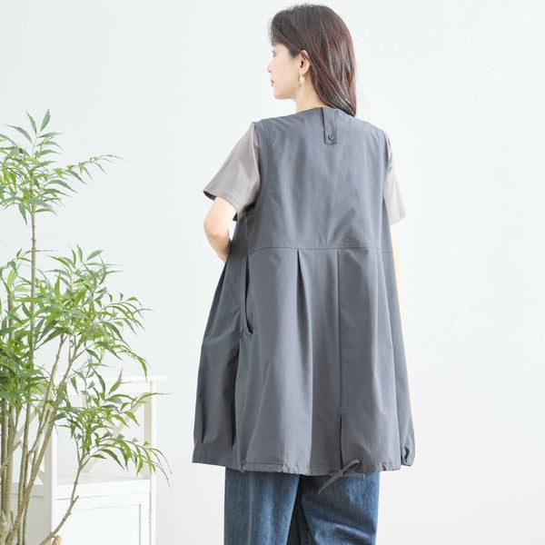 【M〜L】ポリエステル混ジップドロストロングベスト|Aライン シーズンレス 体型カバー N33-03