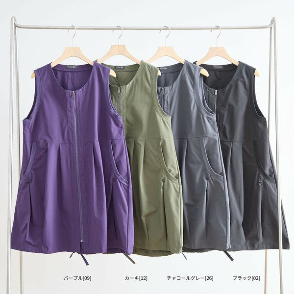 【M〜L】ポリエステル混ジップドロストロングベスト|Aライン シーズンレス 体型カバー N33-03