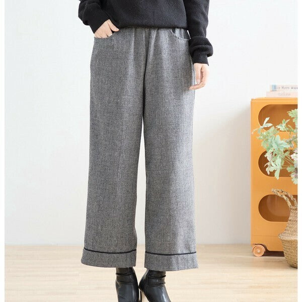 【M〜L】グレンチェックワイドパンツ|クラシカル・スタイルアップ・秋冬対応・TRUBE N53-003A