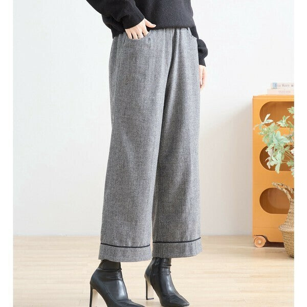 【M〜L】グレンチェックワイドパンツ|クラシカル・スタイルアップ・秋冬対応・TRUBE N53-003A