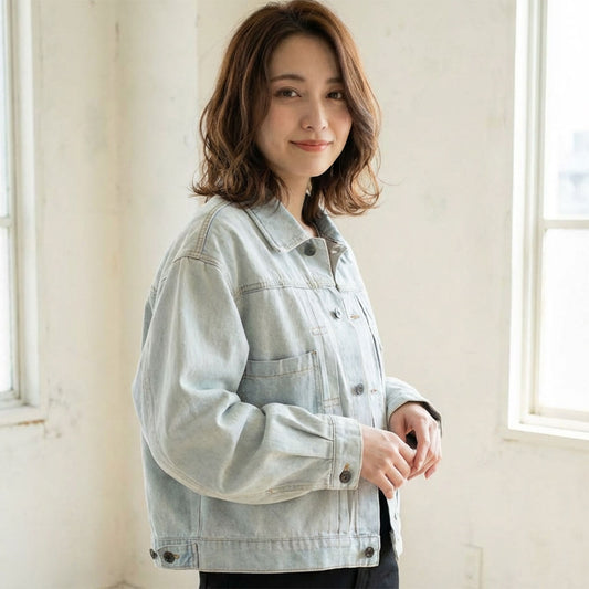 【フリー】袖ボリュームデニムジャケット 綿100% Gジャン 春アウター 羽織り Sans Souci 34+