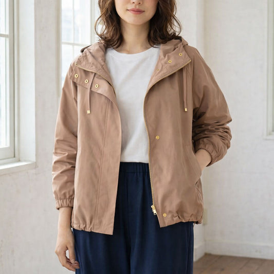 【フリー】撥水加工マウンテンパーカー 金具ゴールド フード付き 春アウター 羽織り Sans Souci 34+