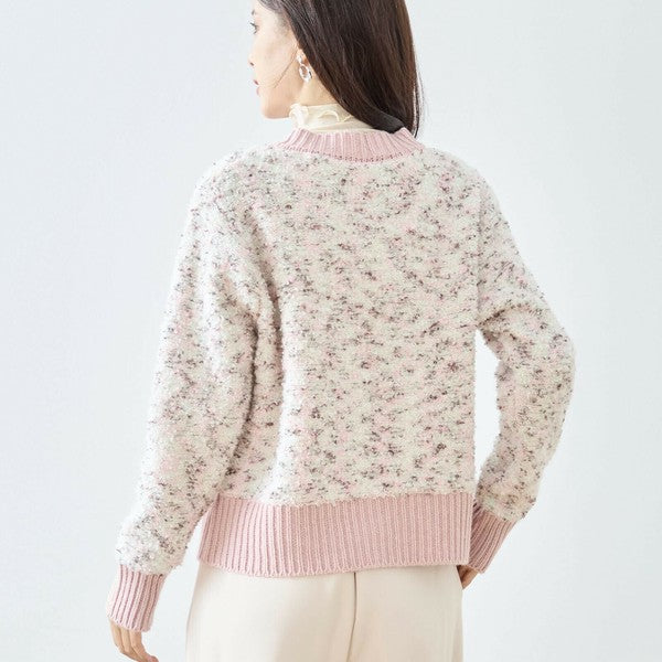 【M〜L】フェミニンツイード調ニットカーディガン|立体編み×パールボタン・大人上品な華やぎニット amie studio|N25-283B