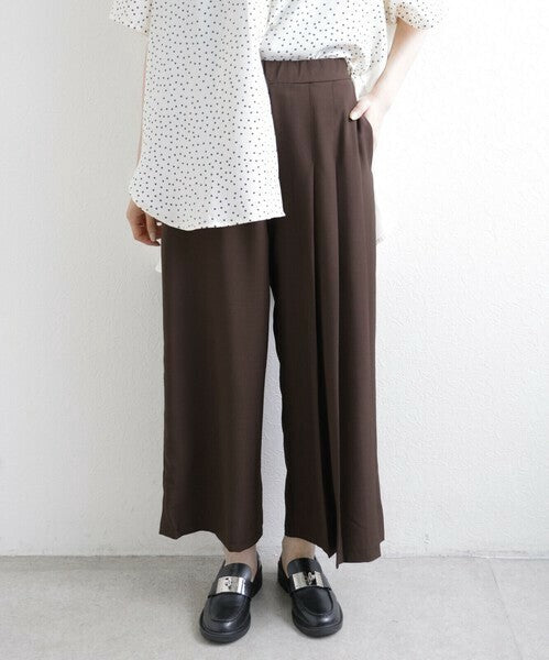 【M〜L】ワンサイドプリーツ ワイドパンツ|アシンメトリーデザイン・ウエストゴム・ポリエステルストレッチ・comme soi 13833707
