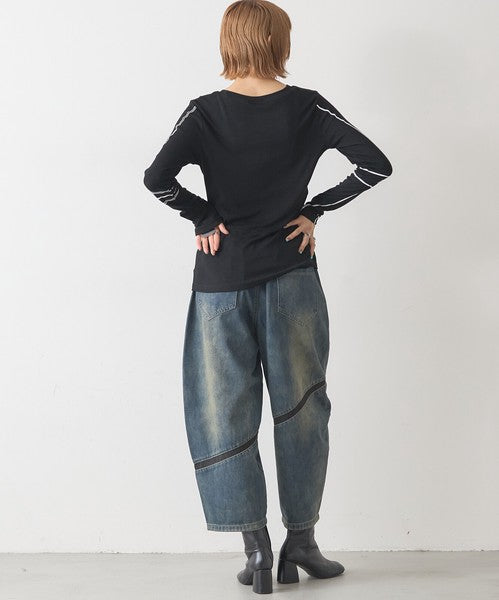 【1/中旬発送予定】【フリー】異素材ライン切替デニムパンツ|BRILLANTE