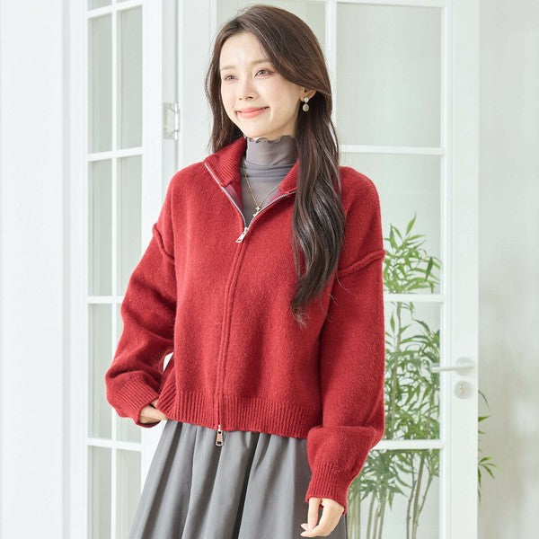 【M〜L】ダブルジップアップニットジャケット|軽やかニットアウター・ショート丈・reve bleu N25-274