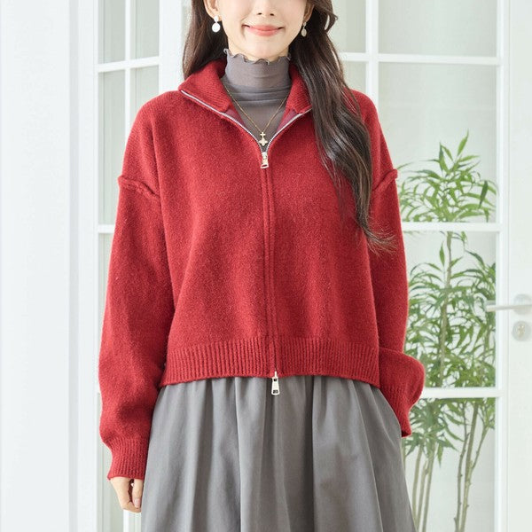 【M〜L】ダブルジップアップニットジャケット|軽やかニットアウター・ショート丈・reve bleu N25-274