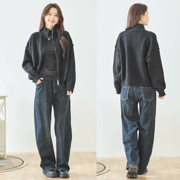 【M〜L】ダブルジップアップニットジャケット|軽やかニットアウター・ショート丈・reve bleu N25-274