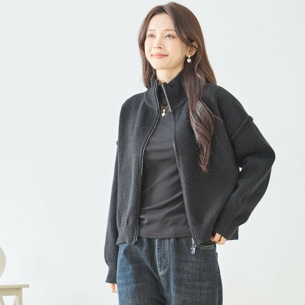 【M〜L】ダブルジップアップニットジャケット|軽やかニットアウター・ショート丈・reve bleu N25-274
