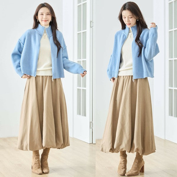 【M〜L】ダブルジップアップニットジャケット|軽やかニットアウター・ショート丈・reve bleu N25-274