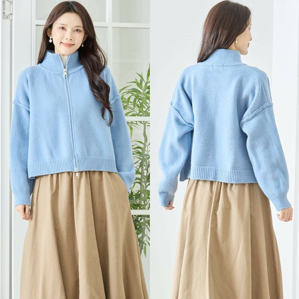 【M〜L】ダブルジップアップニットジャケット|軽やかニットアウター・ショート丈・reve bleu N25-274