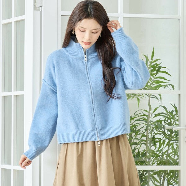 【M〜L】ダブルジップアップニットジャケット|軽やかニットアウター・ショート丈・reve bleu N25-274