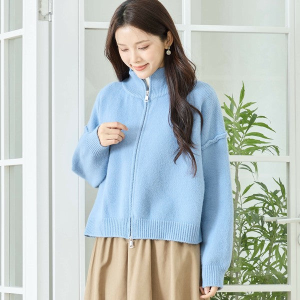 【M〜L】ダブルジップアップニットジャケット|軽やかニットアウター・ショート丈・reve bleu N25-274