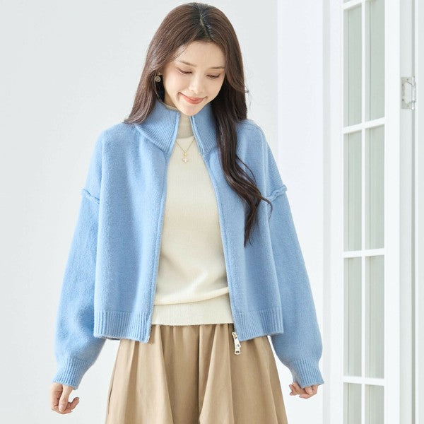 【M〜L】ダブルジップアップニットジャケット|軽やかニットアウター・ショート丈・reve bleu N25-274