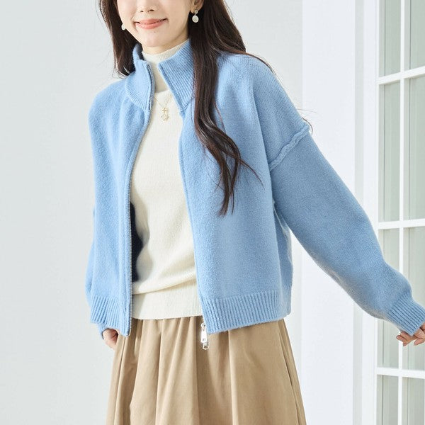【M〜L】ダブルジップアップニットジャケット|軽やかニットアウター・ショート丈・reve bleu N25-274
