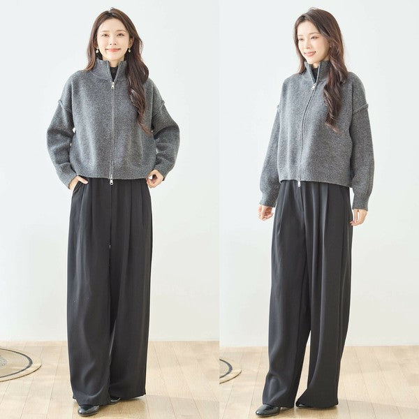 【M〜L】ダブルジップアップニットジャケット|軽やかニットアウター・ショート丈・reve bleu N25-274