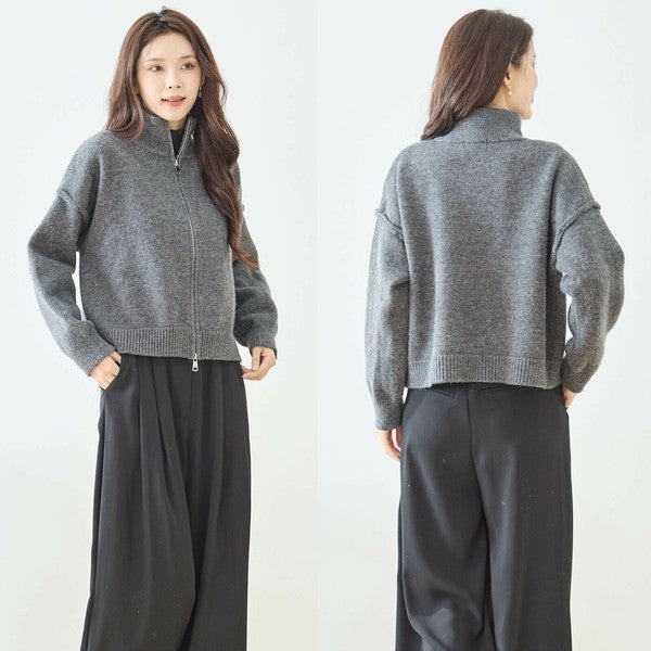 【M〜L】ダブルジップアップニットジャケット|軽やかニットアウター・ショート丈・reve bleu N25-274