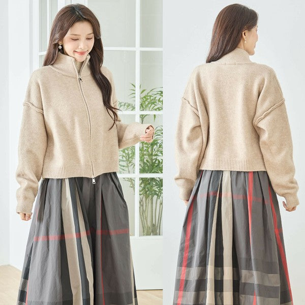 【M〜L】ダブルジップアップニットジャケット|軽やかニットアウター・ショート丈・reve bleu N25-274