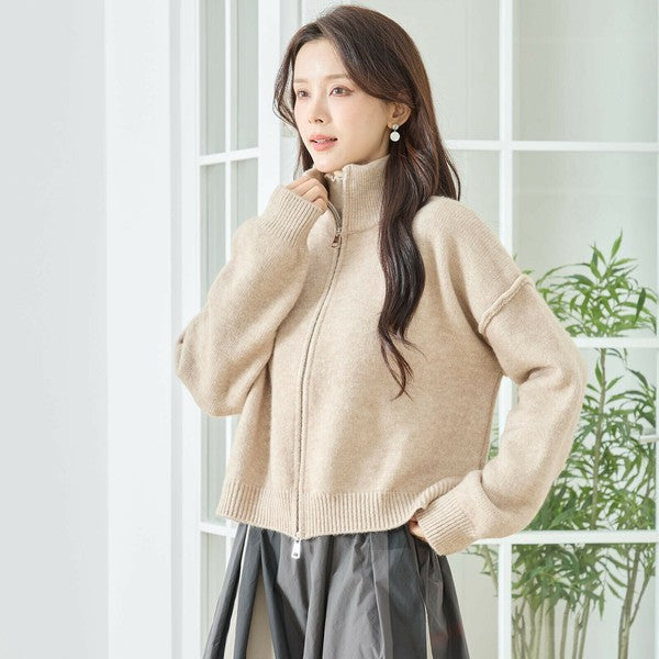 【M〜L】ダブルジップアップニットジャケット|軽やかニットアウター・ショート丈・reve bleu N25-274